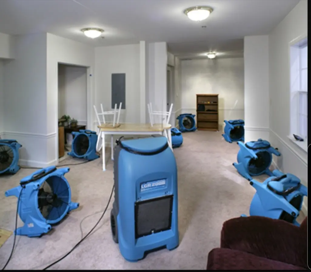 Air movers and dehumidifier setup for Water Damage Restoration in Wheelersburg